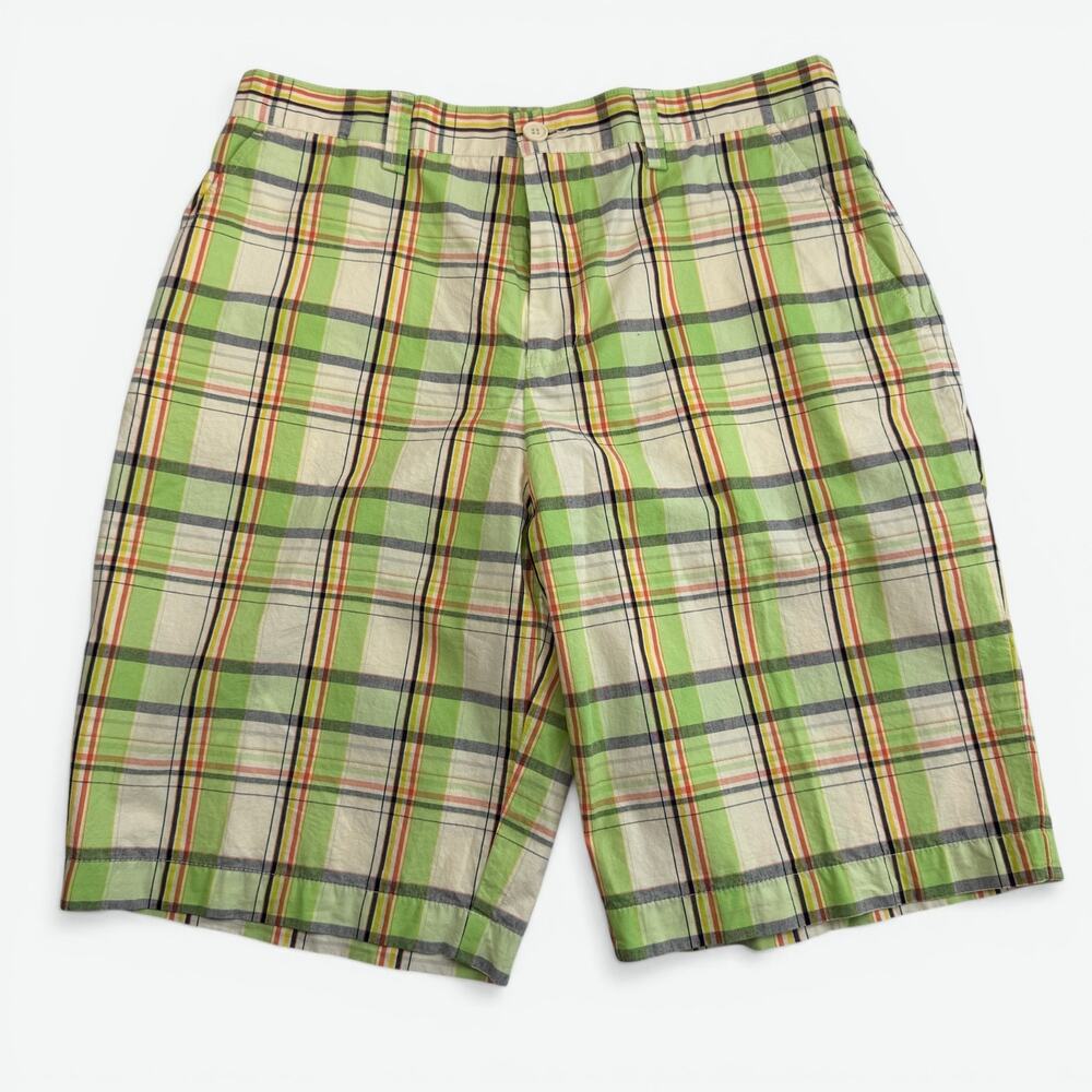 Lacoste Shorts Mens 34 Plaid Cotton 10" Lime Green Preppy NWT FH6306